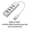 Mini Aluminium USB 3.0 Hub 4 Port Strömförsörjning OTG med Micro USB Power Interface för bärbar dator Tablet Computer OTG USB HUB