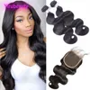 Peruvian Virgin Hair 2 Bunds med 5x5 spetsstängning Natural Color Body Wave Human Hair Extensions Baby Hairs 10-30 "