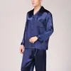 Estate Mens Pigiama Set Imitazione Pigiama di Seta Degli Uomini Degli Indumenti Da Notte di Stampa Camicia A Maniche Lunghe Top Pantaloni Lunghi Degli Indumenti Da Notte Degli Uomini Sexy Nightwea