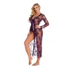 Lingerie para mulheres Sexy Long Lace Kimono Robe Eyelash Babydoll Sheer Cover Up Vest