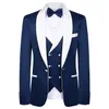 Burgundy Wedding Men Suits White Shawl Lapel Three Piece Jacket Double Breasted Vest Pants Slim Fit Groom Tuxedos