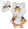 Baby meisje kleding bloemen peuter meisjes rompertjes hoofdband 2 stks sets mouwloze baby jumpsuit boutique bodysuit babykleding DHW4064