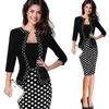 HGTE Damskie Jesień Retro Faux Kurtka Jednoczęściowy Polka Dot Contrast Patchwork Nosić do pracy Biuro Business Sheat Dress Y19052901