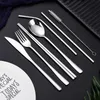 Roestvrij staal Kleurrijke bestek Set Rainbow Plated Servies Creative Diner Set Herbruikbare Fork Mes Chopsticks Pouch