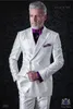 Weißer Satin-Bräutigam-Smoking, zweireihig, für Hochzeit, Smoking, Jacke mit spitzem Revers, Blazer, modischer Herren-Dinner-/Darty-Anzug (Jacke + Hose + Krawatte) 1285