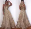 Gold Evening Dress Long Sparkle 2022 New V-Neck Women Elegant Straps Sequin A-line Maxi Prom Party Gown Dress abendkleider285l