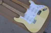 Factory Custom Double Neck Milk Yellow Electric Guitar With 6+12 Strings,Chrome Hardware,Maple Fretboard,White Pickguard,Offer Customized