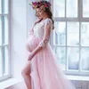 Elegant Maternity Lace Evening Dresses Sexig Slit Formell Kväll Party Klänningar För Gravid Kvinnor Lång Prom Dress Vestido de Festa Longo
