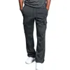 Men Cargo Pockets Sweat Pants Casual Loose Trousers Solid Color Soft For Sports NFE99