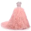 2019 Neue Prinzessin Rosa Kristall Ballkleid Quinceanera Kleider Organza Plus Größe Sweet 16 Kleider Debütantin 15 Jahre formelles Partykleid BQ200