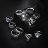 Juego de anillo de nudillo Retro Diamante Tallado Gemstone Starry 11 Piece Set Boho se puede superponer el anillo de Silver236m