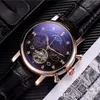 Topmerk herenhorloges mode mechanisch automatisch horloge luxe lederen band diamant dag-datum maanfase beweging polsw258l