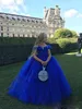 Royal Blue Flower Girls Dresses Tulle Sweetheart Neck Princess Ball Gowns For Birthday Floor Length Kid Girl Clothes