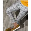 Men's casual plaid pants Fashion Trend Hommes Skinny Business Casual Slim Fit Formal Party Pants Slacks Plaid Long