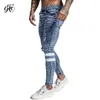 Fashion-Gingtto 2018 Nouveaux Hommes Skinny Jeans Skinny Slim Fit Stretchy Blue Jeans Grande Taille Coton Léger Confortable Hip Hop Bande Blanche zm49