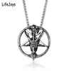 Colliers pendants Baphomet Satan Collier Satanic Bijoux en acier inoxydable Lucifer Color argent rond antique vintage pour hommes 9507010