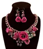 6 couleurs femmes coloré fleur strass pendentif déclaration collier boucles d'oreilles ensemble de bijoux bijoux de mode robe de mariée de mariée Jew313E