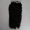 Cheveux bouclés péruviens vierges non transformés 200G Kinky Curly Tape dans les extensions de cheveux Bande de trame de peau PU dans les extensions de cheveux humains Couleur naturelle