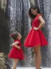 2019 Vestido rojo para ocasiones especiales para niños Vestidos de niña de flores para bodas Una línea Apliques de encaje Madre e hija Vestidos de fiesta para niñas