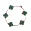 L Shell Clover -armband med Green Agate Fourleaf Clover For Women Silver Rose Gold V Flower Armband3350105