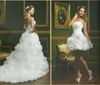 New vestido de noiva White Ball Gown Wedding Dresses Strapless Sweetheart Pick-ups Removable Skirt Arabic Mini Short Bridal Gowns 219E