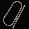 8mm Iced Out Vrouwen Choker Ketting Zilver Rose Goud Cubaanse Link Met Wit Roze Zirconia Ketting Sieraden bracelet210K