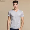 100% Real Silk Man's T shirts Short Sleeve V Neck Man Wild Black White Solid Color Male Bottoming Tee Sweater Shirts Tops