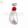 Large White Iridescent Oval Shell Red Coral Inlay Pendant Shell Beach Pendant for Women 5 Pieces