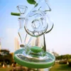 Neueste Double Recycler Heady Glas Bong Slitted Donut Perc Sidecar Wasserpfeifen Einzigartige Bongs Grün Lila Öl Dab Rigs mit Schüssel