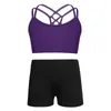 Kids Girls Yoga Costume Outfit Tanks Bra Tops Crop Top With Shorts Activewear Set Children Ballet Dance Workout Exercise Clothes