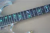 Guitare électrique à corps en acrylique avec lumière LED verte pour gaucher, avec pont Floyd Rose, touche en palissandre, personnalisable