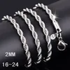 925 Sterling Silver Twist Rope Chain Necklace for Men 2mm Women Necklace 16 18 20 22 24-30 Inch Fashion Jewelry Making DIY Accesories