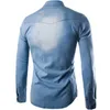 Męskie Koszule Dżinsowe Wiosna Jesień Moda Double Kieszonkowe Solidne Koszule Casual Slim Fit Koszulki Homme Topy1