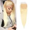 Cheveux humains malaisiens 4X4 fermeture à lacet avec des cheveux de bébé raides 613 # couleur blonde fermeture à lacet quatre par quatre 10-22 pouces