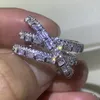 Bijoux de luxe étincelants faits à la main en argent sterling 925, coupe princesse, topaze blanche, diamant CZ, pierres précieuses, bague croisée pour femmes, mariage 205B