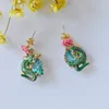 Fashion- New Jewelry Smalto Smalto Rame New Fashion Coccodrillo Verde Fiore Rosa Orecchini Donna