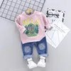 베이비 소년 옷 2019 New Baby Suit Boys Clothing Sets 소년 정장 만화 코튼 티셔츠 셔츠+청바지 유아 세트 유아 옷