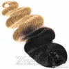 VMAE Brasilianische 1B/27 zweifarbige erdbeerblonde Ombre-Farbe, 120 g, lange gewellte Clip-Kordelzug-Echthaar-Webart, Pferdeschwanz-Verlängerungen