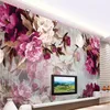 Papel personalizado foto papel de parede adesivo de parede artesanal flor de peônia fundo de madeira papel de pareda 3d para sala de sopa atacado