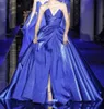 Elie Saab 2020 Couture Robes De Bal Col En Coeur Bleu Royal Robe De Soirée Longue Balayage Train Robes De Soir￩e