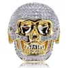 Personnalité mode hommes femmes Hip Hop jaune blanc plaqué or cubique Zircon crâne anneau Cool Hip Hop bijoux