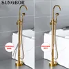 Cantub Faucet Gold Round Spout Одно рукоятка Смеситель Водяные краны Ванна Ванна Ручная Набор Душ Душ Установленная Ванна Кран Набор HD-2678K1