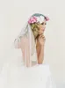 ホットベストセラーエレガントなピンク1レイヤーカットエッジ結婚式のベール高品質リアル画像アクセサリーホワイトフロアレングス合金櫛