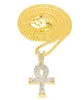 Nieuwe Designer Egyptische Ankh Sleutel van Leven Bling Strass Kruis Hanger Met Rode Robijn Hanger Ketting Set Mannen Hip Hop Sieraden