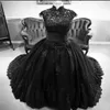 Vintage Black Gothic Wedding Dress Princess High Neck Zroszony Koronki Kraj Boho Suknie Ślubne 2019 Robe de Mariee