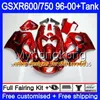 Bodys + Gloss Red BLK-tank för SUZUKI SRAD GSXR 750 600 1996 1997 1998 1999 2000 291HM.65 GSXR600 GSXR-750 GSXR750 96 97 98 99 00 FAIRING