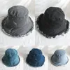 Japanse stijl vrouwen mannen gewassen denim emmer hoed vintage verontruste rand kwastjes rand zonnebrandcrème opvouwbare visser cap