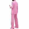 2020 Różowy Damski Spodnie Garnitury Slim Fit Double Breasted V Neck Ladies Office Business Evening Work Wear Tuxedos (Kurtka + Spodnie)