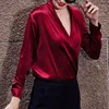 VGH 2019 camisa vintage de verão para mulheres v pescoço botão manga comprida slim vestuário sólido top feminino moda nova maré nova