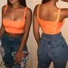 Sexiga kvinnor solid stappy Vest Crop Summer Beach Party ärmlösa snedstreck hals tankar kvinna flickor bralte tank top